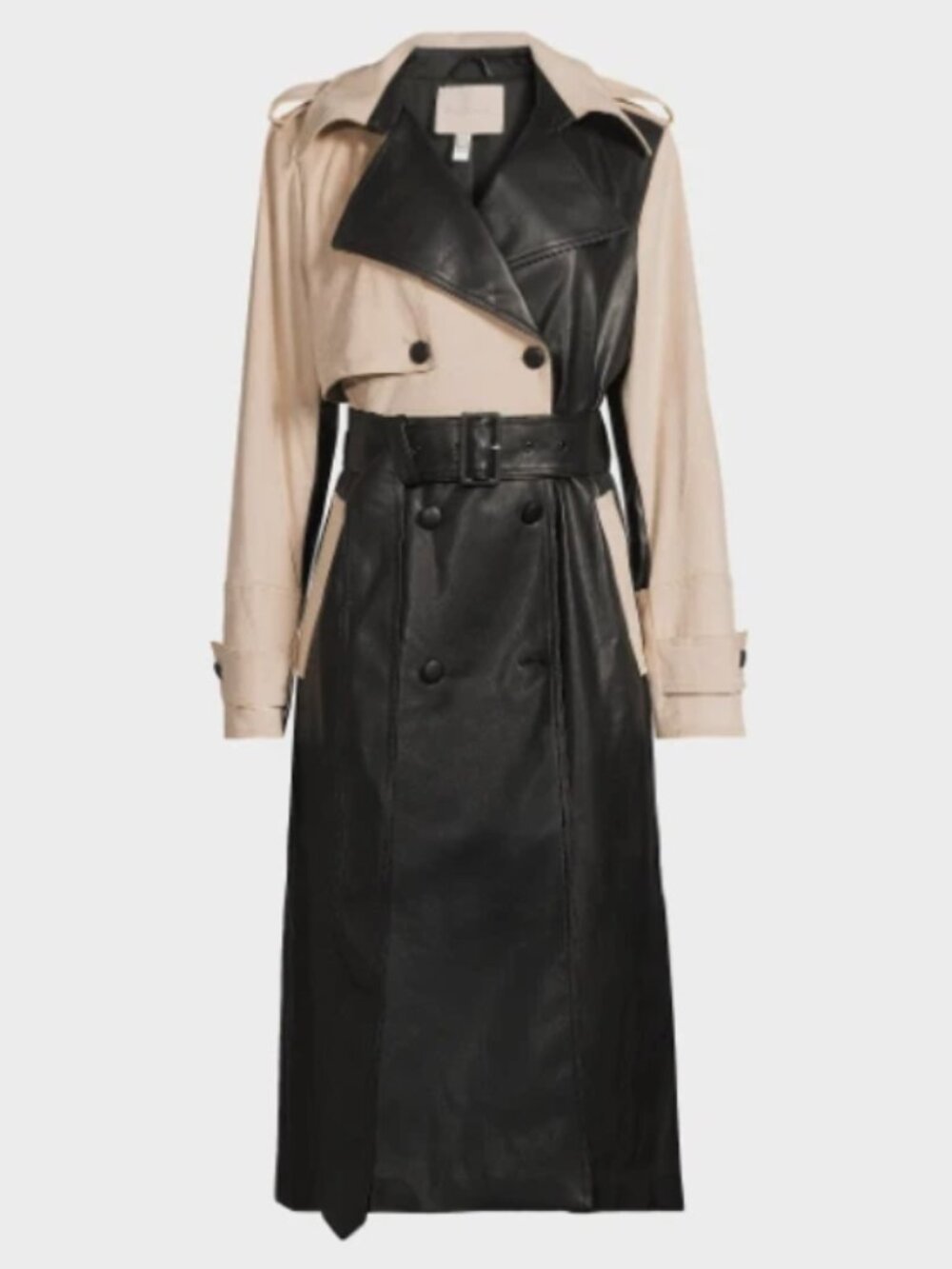 NWT Hutch Stasia Faux Leather Suede Trench Coat Colorblock Black Tan Size Small